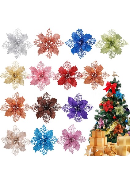Beyaz 15 cm 5 Adet 9-15 cm Glitter Yapay Noel Çiçekleri Ev Için Noel Ağacı Süslemeleri Sahte Çiçekler Noel Süsler Yeni Yıl Dekorları (Yurt Dışından)