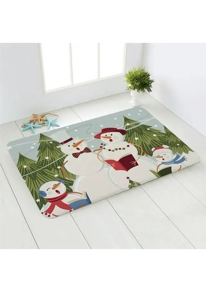04 Christmasentrance Paspas Yatak Odası Ev Zemin Dekorasyonu Banyo Kaymaz Halı Karikatür Sevimli Noel Baba Noel Hediyesi (Yurt Dışından)