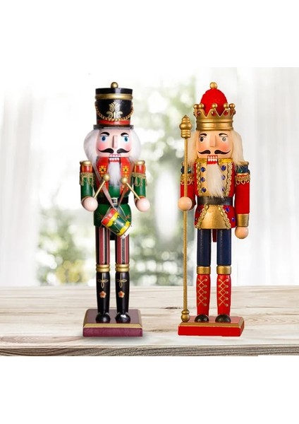 2 Adet 2 Adet/takım 30 cm Noel Fındıkkıran El Boyalı Ahşap Kral Davulcu Asker Kukla El Sanatları Noel Ev Ofis Dekorasyonu (Yurt Dışından)