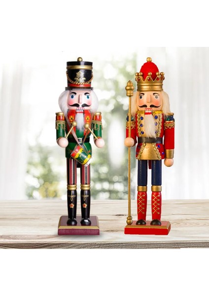 2 Adet 2 Adet/takım 30 cm Noel Fındıkkıran El Boyalı Ahşap Kral Davulcu Asker Kukla El Sanatları Noel Ev Ofis Dekorasyonu (Yurt Dışından) fiyatları