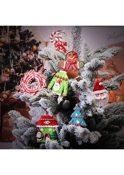 B Yeni Noel 2022 Dekorasyon Yumuşak Kil Santa Şeker Kamışı Zencefilli Kurabiye Adam Kolye Noel Ağacı Asılı Süsler Noel Deco Ev Için (Yurt Dışından) modelleri
