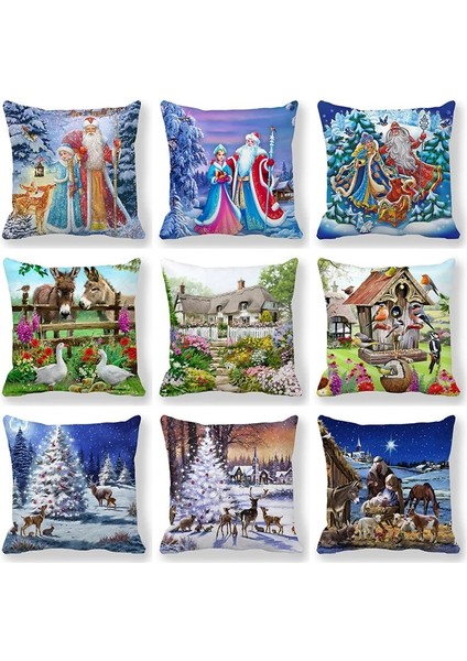 Stil 15 45X45CM 40 Stil Mutlu Yıllar 2023 Ev Santa Elk Kanepe Süsleri Minder Örtüsü 45X45CM Navidad T126 Için Merry Christmas Süslemeleri (Yurt Dışından)