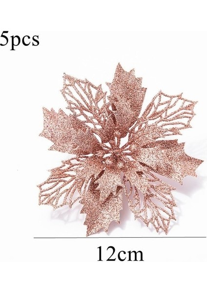 5 Adet Gül Altın 5 Adet Noel Çiçek Başları Renkli Glitter Toz Noel Çiçek Noel Ağacı Dekorasyon Navidad Parti Masa Ayarı Malzemeleri (Yurt Dışından)