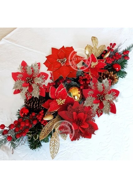 5 Adet Gül Altın 5 Adet Noel Çiçek Başları Renkli Glitter Toz Noel Çiçek Noel Ağacı Dekorasyon Navidad Parti Masa Ayarı Malzemeleri (Yurt Dışından) modelleri