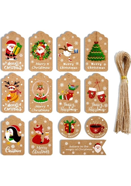 50PCS-SET8 48/50 Adet Merry Christmas Kraft Kağıt Etiketleri Dıy El Yapımı Hediye Ambalaj Kağıdı Etiketleri Noel Baba Asmak Etiketi Süsler Yeni Yıl Dekor (Yurt Dışından)