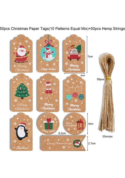 50PCS-SET8 48/50 Adet Merry Christmas Kraft Kağıt Etiketleri Dıy El Yapımı Hediye Ambalaj Kağıdı Etiketleri Noel Baba Asmak Etiketi Süsler Yeni Yıl Dekor (Yurt Dışından)