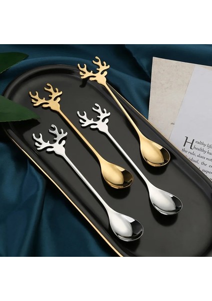 Gümüş Çelenk-Çatal 4 Adet Noel Elk Zencefilli Kurabiye Adam Kahve Kaşığı Çay Kaşığı Tatlı Paslanmaz Çelik Kaşık Sofra Noel Hediyesi Yeni Yıl 2023 (Yurt Dışından) fırsatları