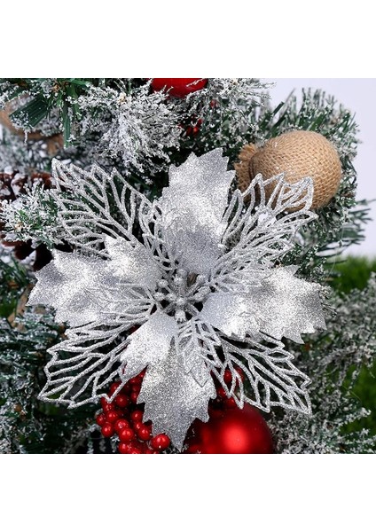 Beyaz 16 cm 5 Adet 9-16 cm Glitter Yapay Noel Çiçekleri Ev Için Noel Ağacı Süslemeleri Sahte Çiçekler Noel Süsler Yeni Yıl Dekor (Yurt Dışından)