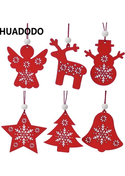 Beyaz Kardan Adam Huadodo 6 Adet Kırmızı ve Beyaz Ahşap Ağaç Geyik Kardan Adam Noel Süslemeleri Kolye Süsler Noel Ağacı Ev Partisi Çocuklar Için Hediye (Yurt Dışından)
