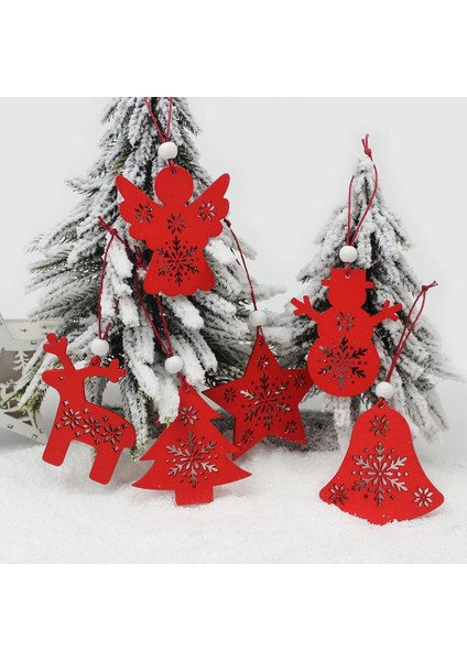 Beyaz Kardan Adam Huadodo 6 Adet Kırmızı ve Beyaz Ahşap Ağaç Geyik Kardan Adam Noel Süslemeleri Kolye Süsler Noel Ağacı Ev Partisi Çocuklar Için Hediye (Yurt Dışından)