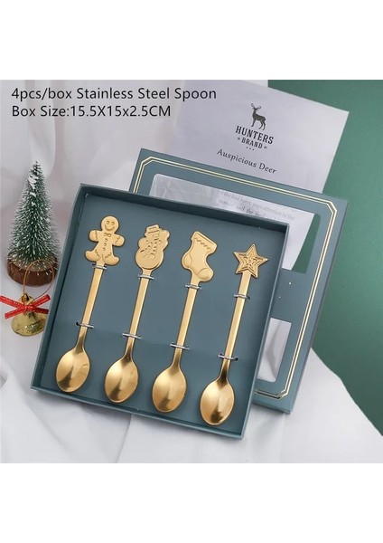 Altın Gingerbread-G 4 Adet Metal Merry Christmas Kaşık Kahve Kaşığı Sofra Süsler Noel Partisi Süslemeleri Mutfak Malzemeleri Yeni Yıl 2023 Hediyeleri (Yurt Dışından)