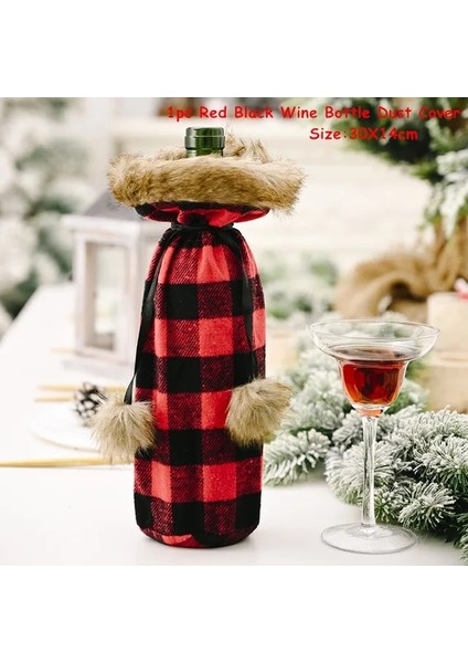 64--Kırmızı Siyah 2023 Yeni Yıl Hediyesi Noel Şarap Şişesi Kapağı Santa Xmas Noel Ev Için Noel Süslemeleri Natal Navidad 2022 Akşam Yemeği Dekoru (Yurt Dışından) fiyatları