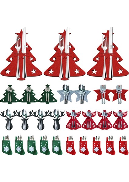 Yeşil Kar Tanesi 4 Adet Noel Ağacı Çatal Bıçak Çatal Kapakları Masa Süsü Noel Sofra Dekorasyon Tutucu Çanta Ev Için Noel Süslemeleri (Yurt Dışından)