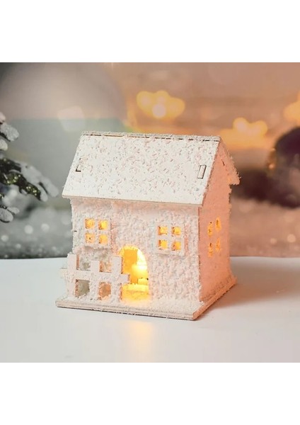 B 2023 Noel LED Işık Ahşap Ev ile Kar Tanesi Aydınlık Kabin Noel Süslemeleri Ev Noel Süsleme Yeni Yıl Hediyeleri Için (Yurt Dışından)