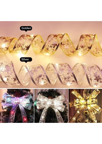 Altın-Renkli 2m LED Noel Şerit Dize Işıklar 2023 Noel Noel Ağacı Dekorasyon Dıy Dantel Yaylar Kolye Hediye Bronzlaştırıcı Çift Katmanlı Şerit (Yurt Dışından) fiyatları