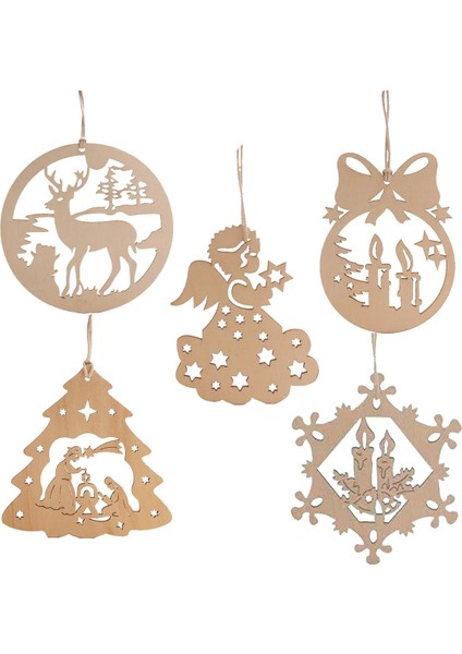 5 Adet Yaratıcı El Yapımı Dıy Içi Boş Oyma Ahşap El Sanatları Noel Ağacı Süslemeleri Ev Noel Süsleri Asılı Kolye Navidad (Yurt Dışından)