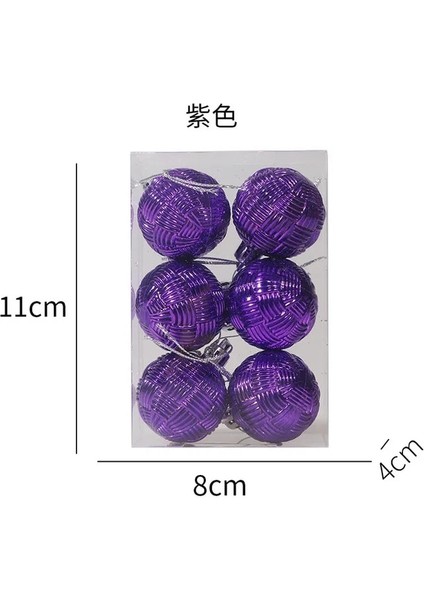 Mor 6 Adet 4 cm Dokuma Desen Noel Topu Yılbaşı Ağacı Kolye Dekorasyon Ev Için Yeni Yıl 2023 Noel Hediyeleri Süs Navidad Dekor (Yurt Dışından)