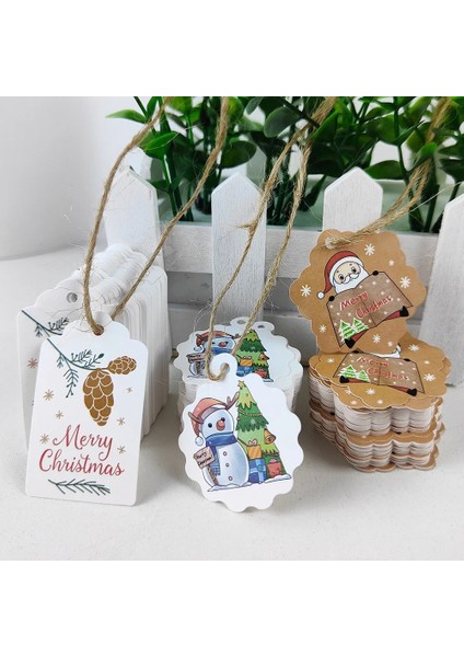 T 100 Adet Merry Christmas Etiketleri Kraft Kağıt Kartı Hediye Etiketi Halat Noel Ağacı Askı Süsleri Noel Yeni Yıl 2023 Dekorasyon (Yurt Dışından)