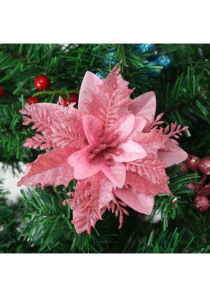 Bir Pembe 5 Adet Noel Çiçekleri Glitter Yapay Atatürk Çiçeği Çiçek Noel Ağacı Süsler Dıy Çelenk Ev Düğün Parti Süslemeleri Hediye (Yurt Dışından)