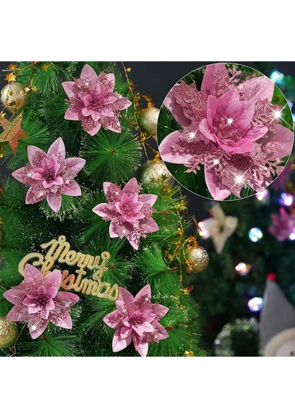 D Mavi 5 Adet Noel Çiçekleri Glitter Yapay Atatürk Çiçeği Çiçek Noel Ağacı Süsler Dıy Çelenk Ev Düğün Parti Süslemeleri Hediye (Yurt Dışından)