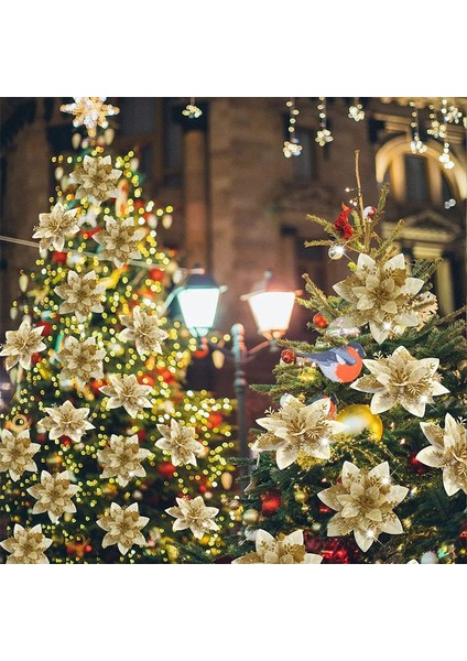 D Mavi 5 Adet Noel Çiçekleri Glitter Yapay Atatürk Çiçeği Çiçek Noel Ağacı Süsler Dıy Çelenk Ev Düğün Parti Süslemeleri Hediye (Yurt Dışından)