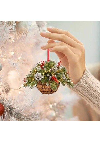 D Tek Boyut Dekorasyon Ahşap Asılı Sepet Noel Önceden Aydınlatılmış Hediye Süsleri Noel Yapay Asılı Kolye Dekorasyonu # 50G (Yurt Dışından)