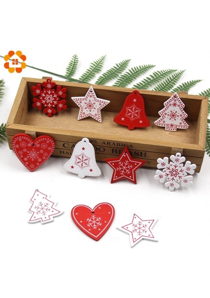 Kırmızı Kar Tanesi 12 Adet Dıy Beyaz ve Kırmızı Ağaç/kalp/yıldız Ahşap Kolye Süsler Noel Partisi Için Noel Ağacı Süsler Çocuklar Hediyeler Süslemeleri (Yurt Dışından) modelleri