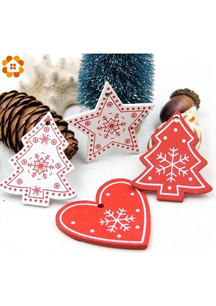 Kırmızı Kar Tanesi 12 Adet Dıy Beyaz ve Kırmızı Ağaç/kalp/yıldız Ahşap Kolye Süsler Noel Partisi Için Noel Ağacı Süsler Çocuklar Hediyeler Süslemeleri (Yurt Dışından) indirimleri