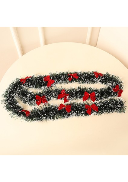 2 M Kırmızı Yay ile 2 M Noel Dekorasyon Bar Üstleri Şerit Çelenk Noel Ağacı Süsler Beyaz Koyu Yeşil Kamışı Tinsel Noel Partisi Malzemeleri (Yurt Dışından)