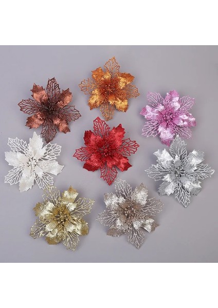 5 Adet Şampanya 5 Adet Noel Çiçek Başları Renkli Glitter Toz Noel Çiçeği Noel Ağacı Dekorasyon Navidad Parti Masa Ayar Malzemeleri (Yurt Dışından) fırsatları