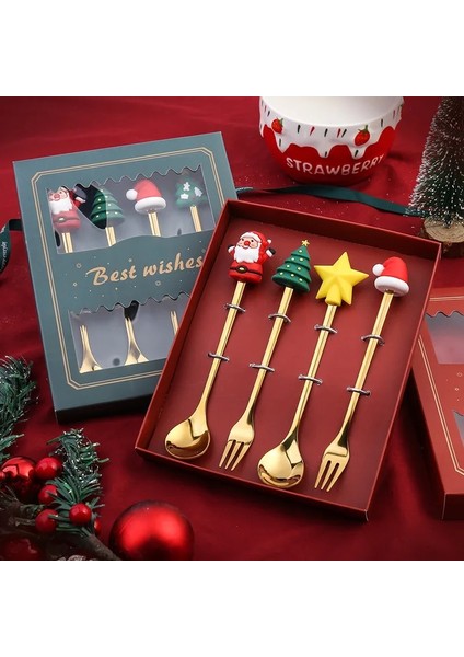 Altın Elk Kaşık Yeni Noel Baba Noel Kaşık Çatal Seti 2 Adet 2024 Yeni Yıl Noel Dekorasyonu Ev Noel Hediyesi Için Natal Noel 2023 Merry Christmas (Yurt Dışından)