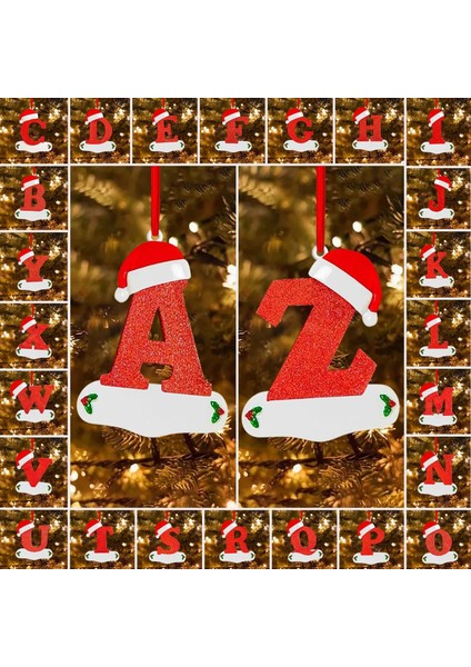 E Noel Ağacı Askı Süsleri 26 Alfabe ile Noel Şapka Süsleme Diy El Sanatları Noel Ağacı Parti Süslemeleri #50G (Yurt Dışından)
