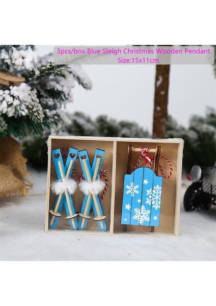 466-BLUE Sled-3pcs 2023 Yeni Yıl Süsleme Noel Kutulu Ahşap Kolye Yılbaşı Ağacı Dekoru Navidad Garland Noel Noel Dekorasyonu Ev Için (Yurt Dışından) fiyatları