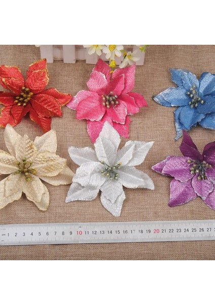 Mavi 10 Adet 5/10 Adet 13 cm Glitter Yapay Çiçek Noel Süslemeleri Ev Için Mutlu Noel Ağacı Dekorasyon Navidad 2022 Noel Süsleme (Yurt Dışından)