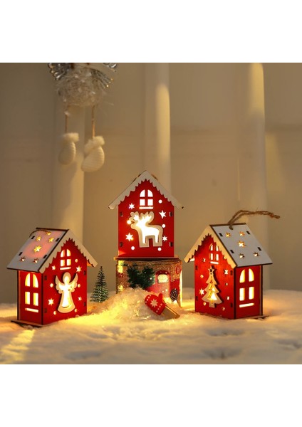 Stil 1 Yeni Noel Ahşap Ev Kolye Kardan Adam Elk Noel Baba Ayı Evi Aydınlatma Parlayan Kütük Kabin Noel Dekorasyon Malzemeleri (Yurt Dışından)