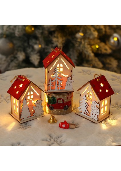 Stil 1 Yeni Noel Ahşap Ev Kolye Kardan Adam Elk Noel Baba Ayı Evi Aydınlatma Parlayan Kütük Kabin Noel Dekorasyon Malzemeleri (Yurt Dışından)