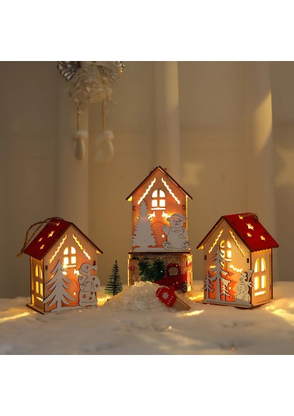 Stil 1 Yeni Noel Ahşap Ev Kolye Kardan Adam Elk Noel Baba Ayı Evi Aydınlatma Parlayan Kütük Kabin Noel Dekorasyon Malzemeleri (Yurt Dışından)