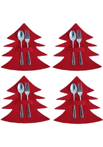 B-10 4 Adet Noel Bıçak Çatal Tutucu Noel Baba Kar Tanesi Elk Noel Ağacı Çatal Cep Çantası Nonwoven Sofra Organizatör Masa Süsü (Yurt Dışından)