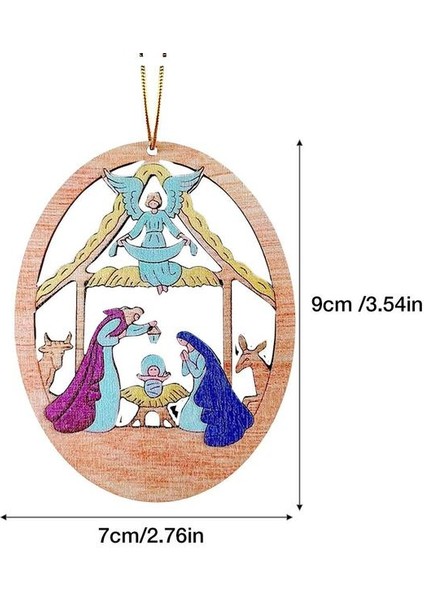 H Ahşap Kolye Doğum Sahnesi Ağaç Süsleri Yenilik Ağacı Kolye Tatil Evi Pencere Dekorasyonu Için Isa'nın Doğuşu Noel Hıristiyan Süsleme (Yurt Dışından)