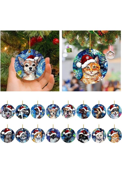 14 1 Adet Noel Sevimli Köpek Kedi Şapka Kolye Noel Dekorasyon Kolye Karikatür Noel Ağacı Kolye Ev Araba Sırt Çantası Süsleme (Yurt Dışından)