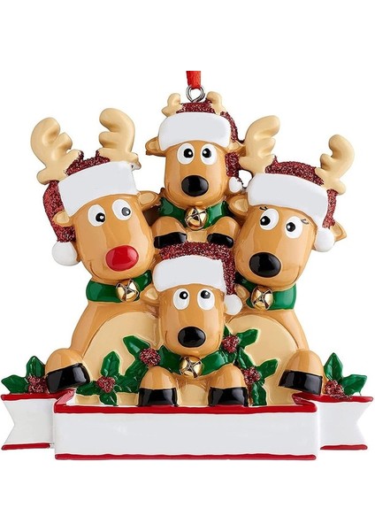 4 Geyik Kafaları Kişiselleştirilmiş Ren Geyiği Ailesi Noel Ağacı Biblo Yeni Yıl Noel Asılı Kolye Süsleme Elk Geyik Aile Dekorasyon Hediye (Yurt Dışından)