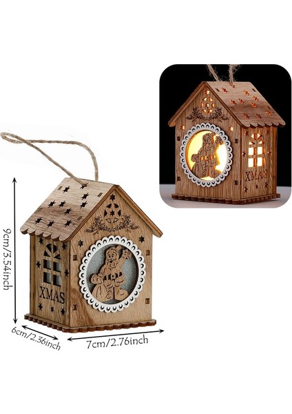 Noel Baba 2 Dıy Doğal Ahşap Sıcak LED Işıkları ile Asılı Kütük Kabin Noel Süsleri Ahşap Parlayan Kale Lambası Yeni Yıl Hediyeleri Çocuk Oyuncakları (Yurt Dışından)