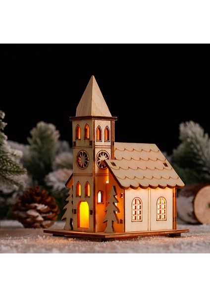 Noel Baba 2 Dıy Doğal Ahşap Sıcak LED Işıkları ile Asılı Kütük Kabin Noel Süsleri Ahşap Parlayan Kale Lambası Yeni Yıl Hediyeleri Çocuk Oyuncakları (Yurt Dışından)