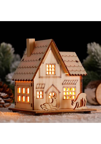 Noel Baba 2 Dıy Doğal Ahşap Sıcak LED Işıkları ile Asılı Kütük Kabin Noel Süsleri Ahşap Parlayan Kale Lambası Yeni Yıl Hediyeleri Çocuk Oyuncakları (Yurt Dışından)