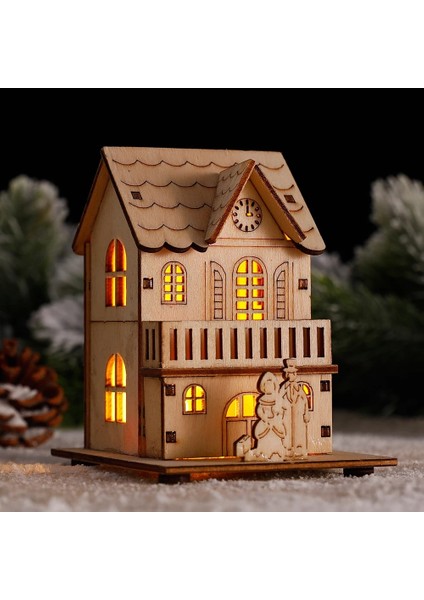 Noel Baba 2 Dıy Doğal Ahşap Sıcak LED Işıkları ile Asılı Kütük Kabin Noel Süsleri Ahşap Parlayan Kale Lambası Yeni Yıl Hediyeleri Çocuk Oyuncakları (Yurt Dışından)