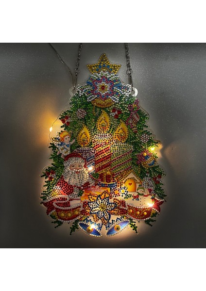 14 Noel Asılı Kolye Elmas Boyama Çelenk LED Işık ile Dıy Elmas Nakış Mozaik Kiti Noel Dekorasyon Süsleme (Yurt Dışından) modelleri