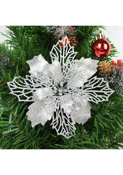 16CM-D25 5 Adet/grup Glitter Yapay Çiçekler Noel Ağacı Dekorasyon Poinsettia Noel Süsler Ev Düğün Noel Partisi Dekoru Için (Yurt Dışından)