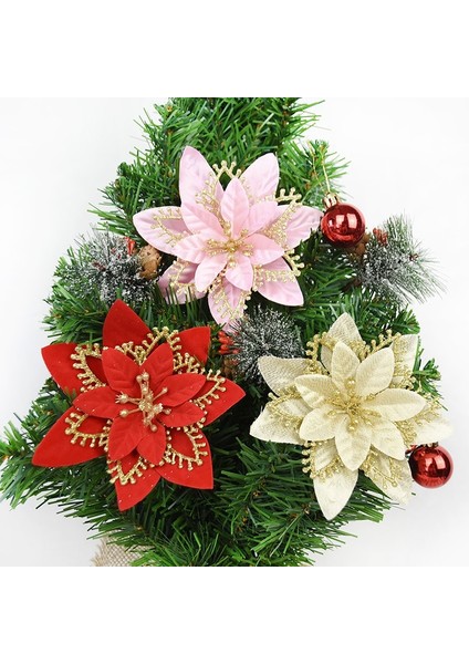16CM-D25 5 Adet/grup Glitter Yapay Çiçekler Noel Ağacı Dekorasyon Poinsettia Noel Süsler Ev Düğün Noel Partisi Dekoru Için (Yurt Dışından)