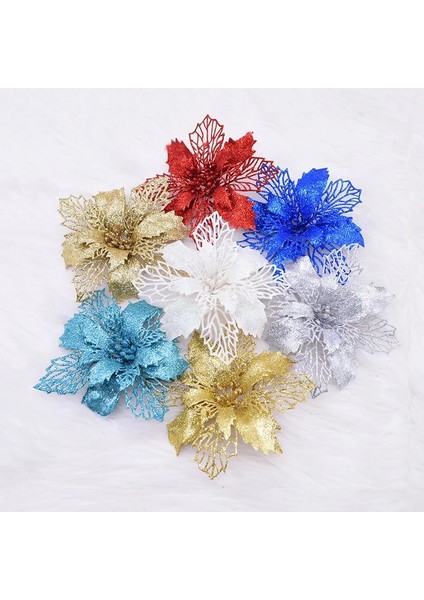 16CM-D25 5 Adet/grup Glitter Yapay Çiçekler Noel Ağacı Dekorasyon Poinsettia Noel Süsler Ev Düğün Noel Partisi Dekoru Için (Yurt Dışından)