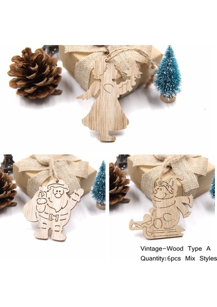 6pcs-Mix D 6pcs Avrupa Hollow Noel Kar Taneleri Ahşap Kolye Süsler Noel Ağacı Süs Noel Partisi Süslemeleri Çocuklar Için Hediye (Yurt Dışından) fiyatları